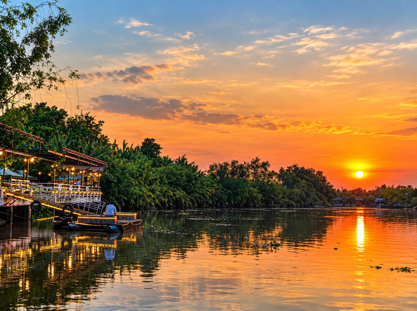 บรรยากาศริมคลองแม่กลองของธรรมชาติ Reverview Resort